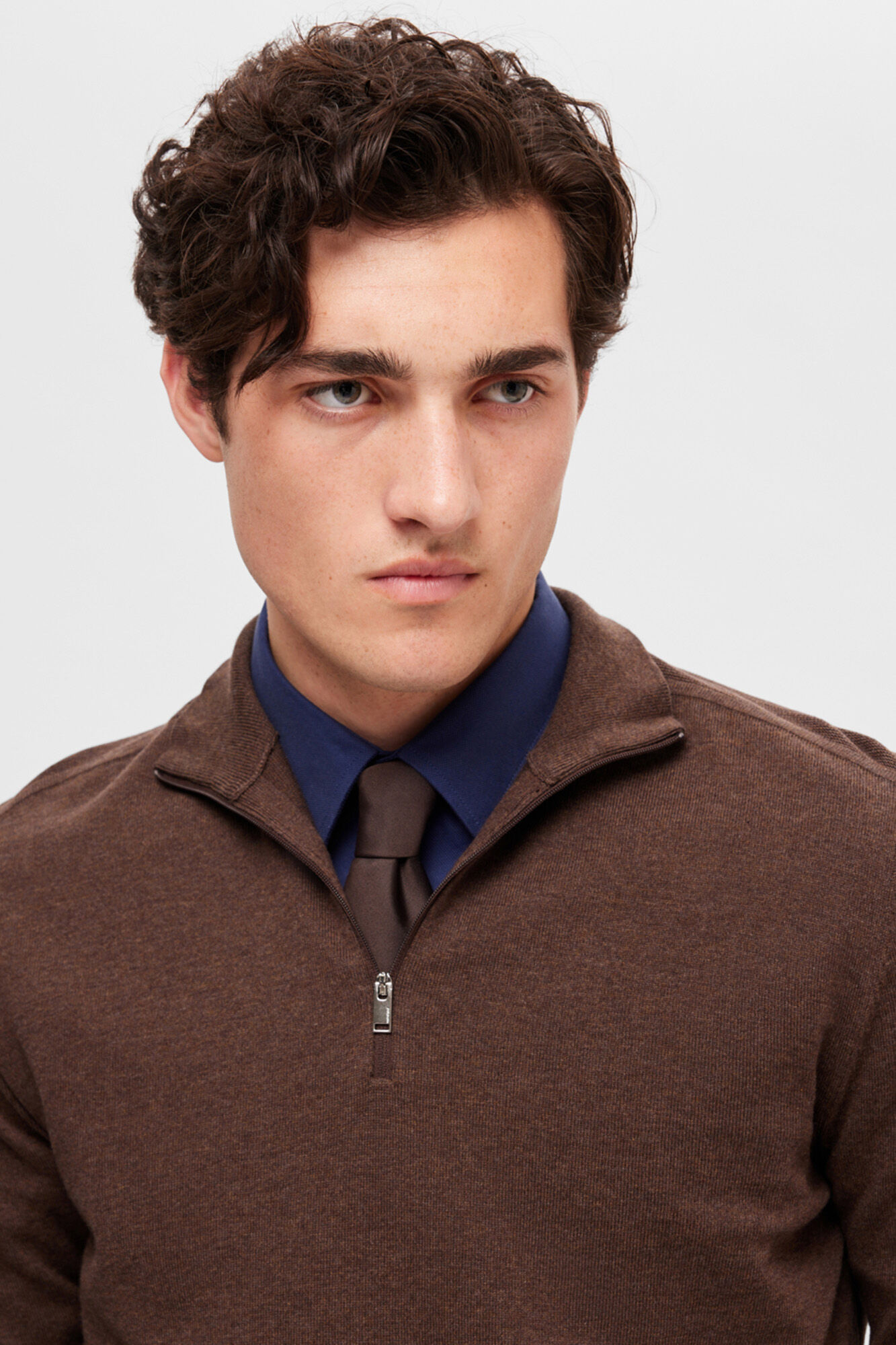 Selected Jersey de hombre cremallera 100% algod&oacute;n Marr&oacute;n