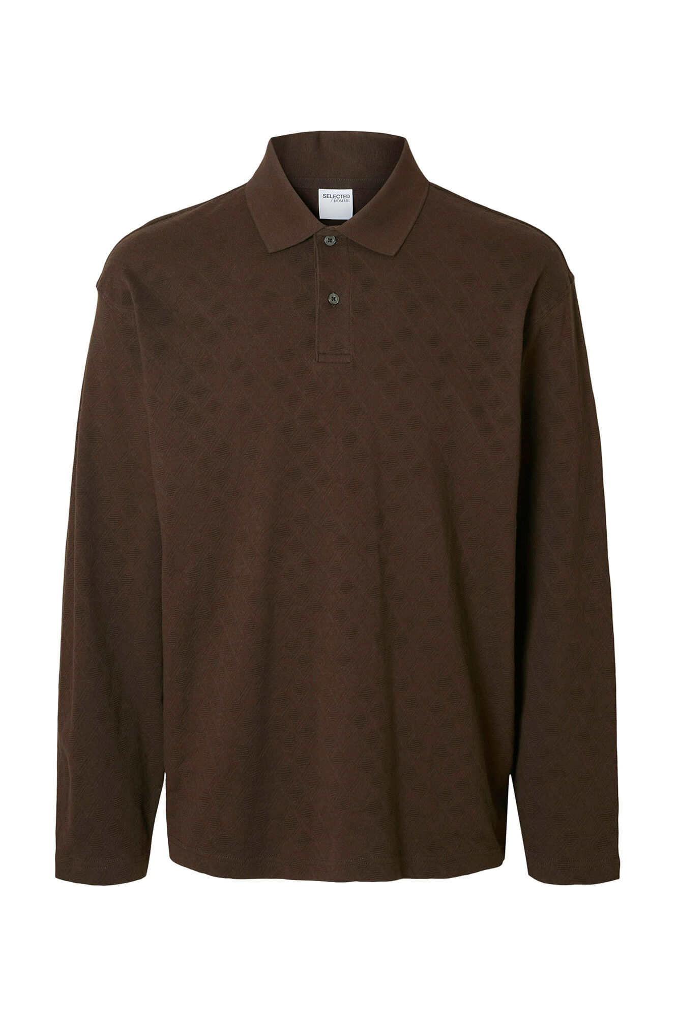 Selected Polo jacquard de manga manga 100% algod&atilde;o org&acirc;nico Castanho