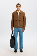 Selected Blus&atilde;o curta de l&atilde; com fecho-&eacute;clair Castanho