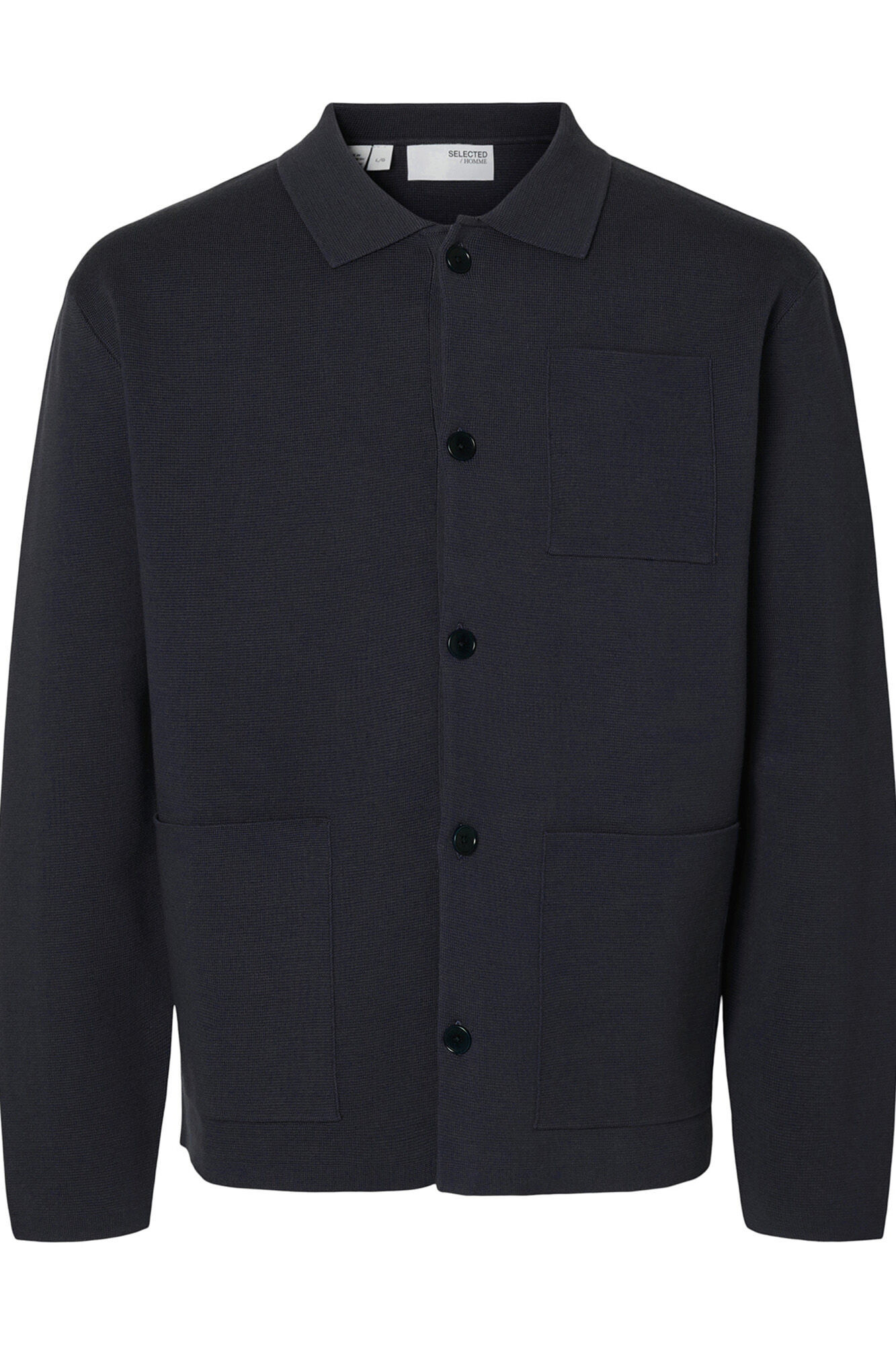 Selected 100% Organic cotton cardigan jacket with pockets. Navy