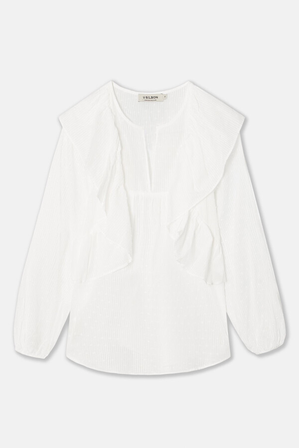Cortefiel Plumetis flounced blouse  White