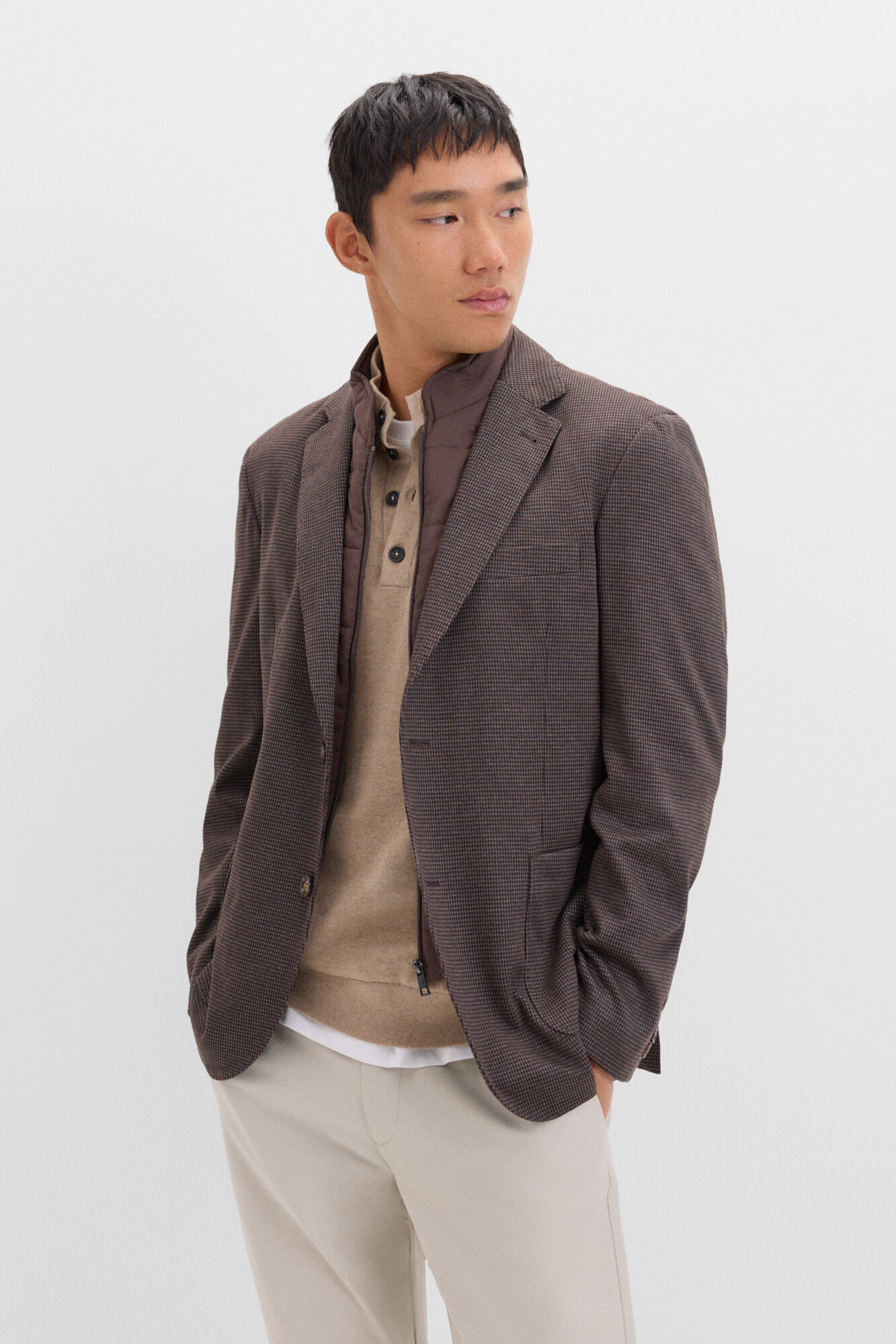 Cortefiel Americana de punto con desmontable Marr&oacute;n oscuro