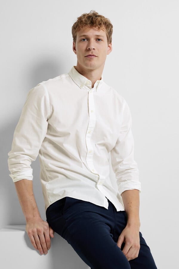 Cortefiel Camisa de manga larga Slim Fit confeccionada con algodón reciclado Blanco 