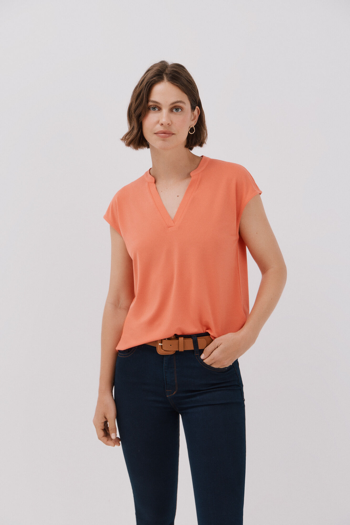 Cortefiel Camiseta b&aacute;sica com gola mao negada Vermelho