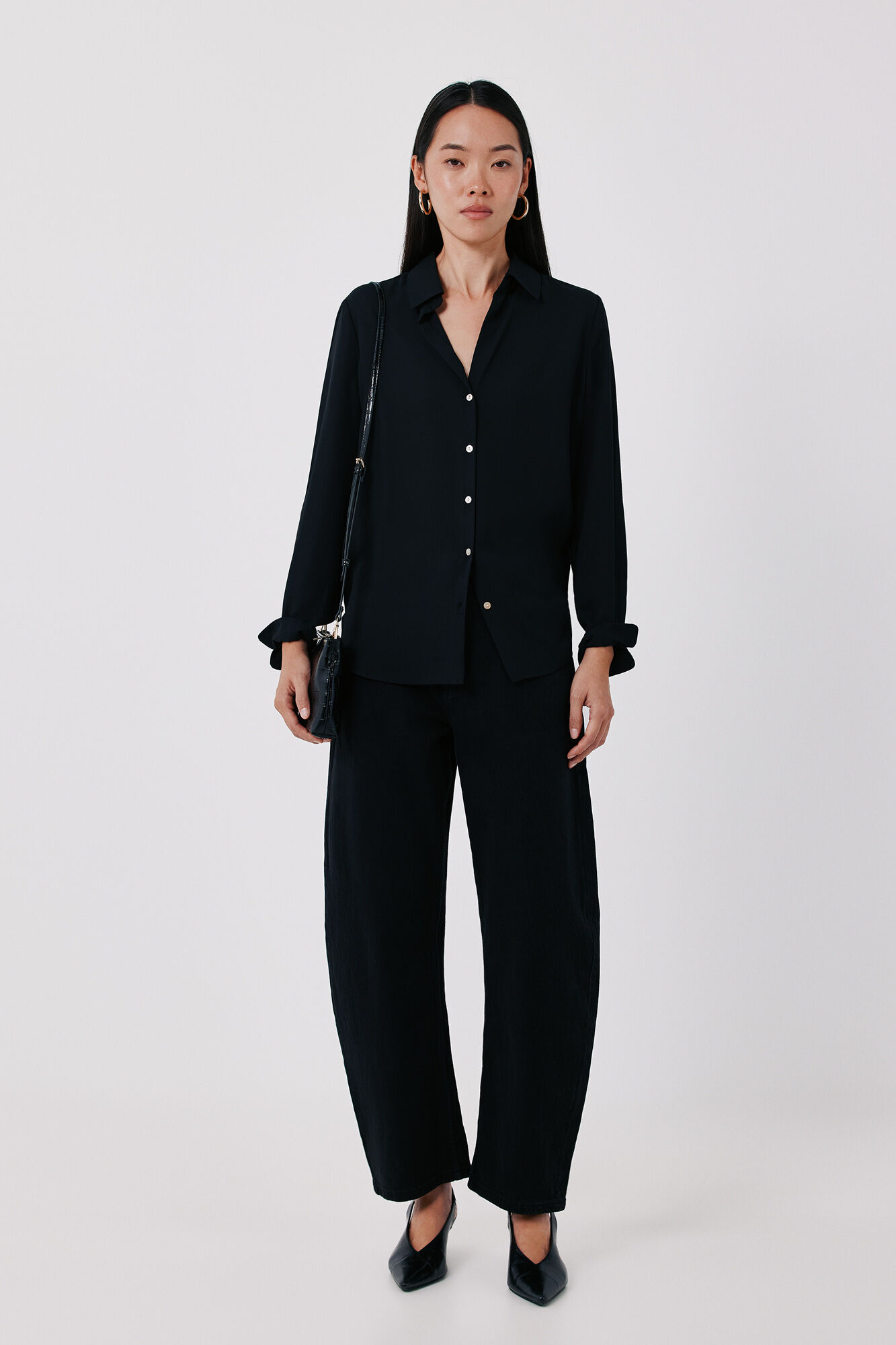 Cortefiel Camisa fluida crepe Negro