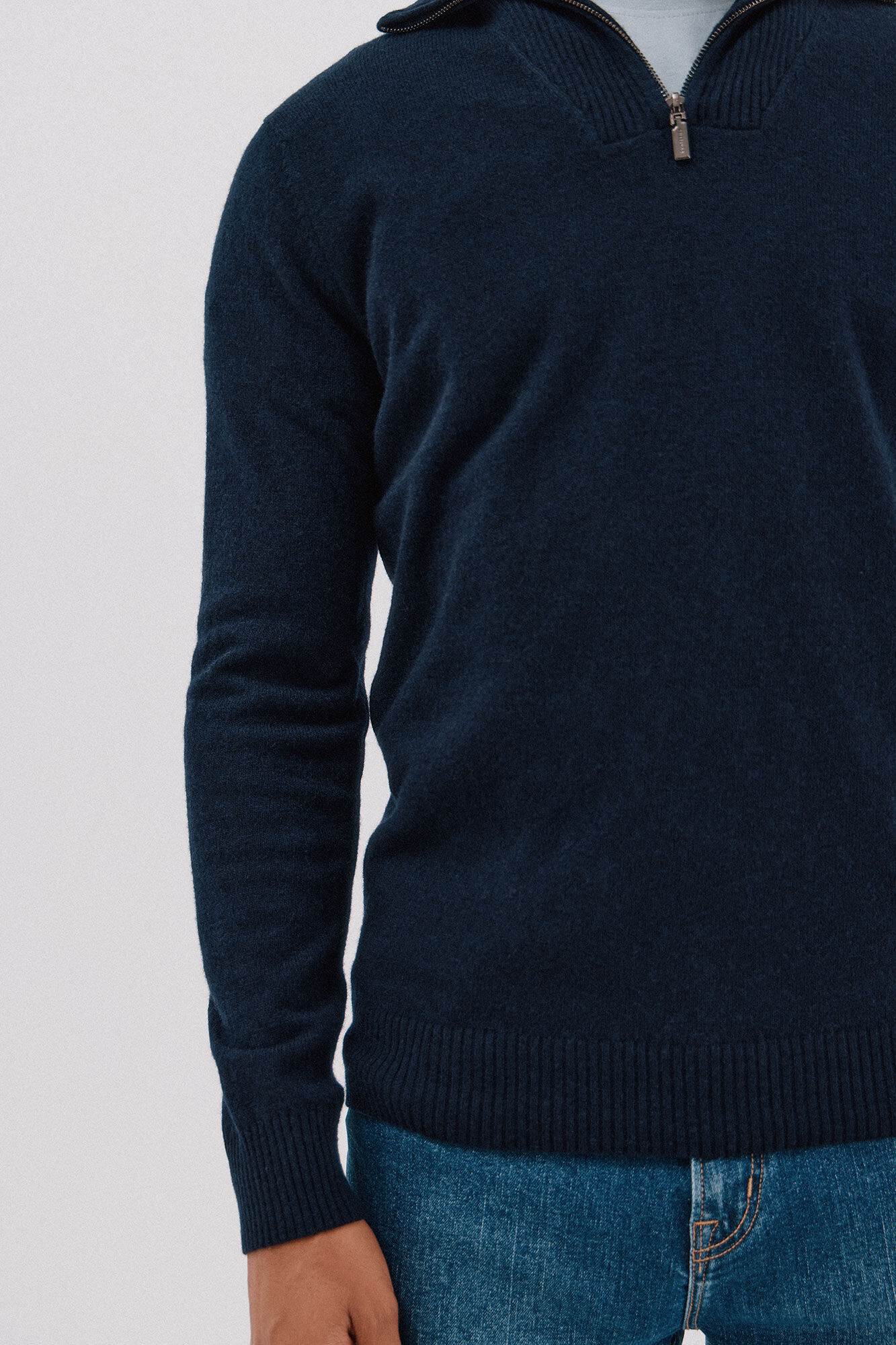 Cortefiel Jersey lana lambswool cuello abierto cremallera Azul marino