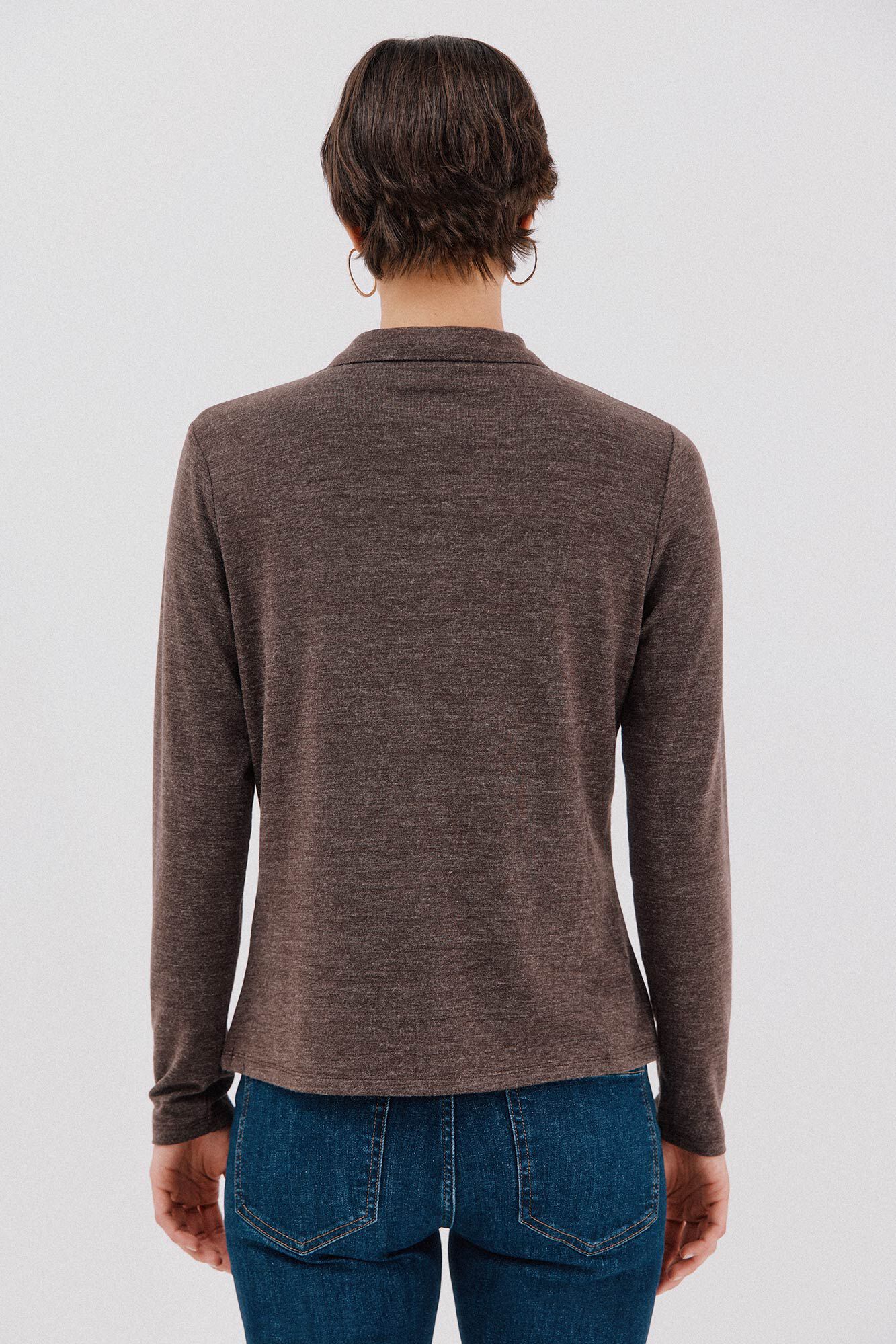 Cortefiel Elastic buttons shirt Dark brown