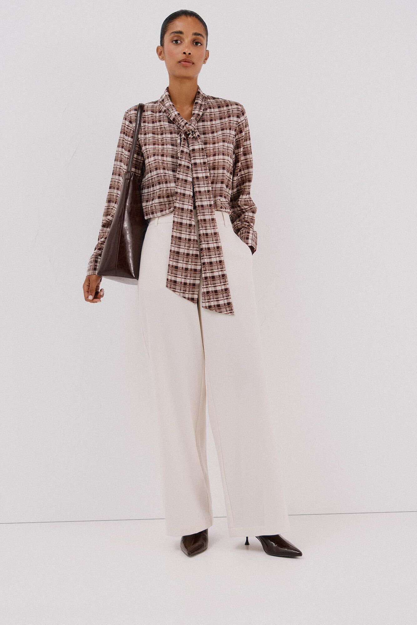 Cortefiel Checkered print bow or tie blouse Multicolour