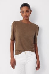 Cortefiel Striped structured t-shirt Kaki