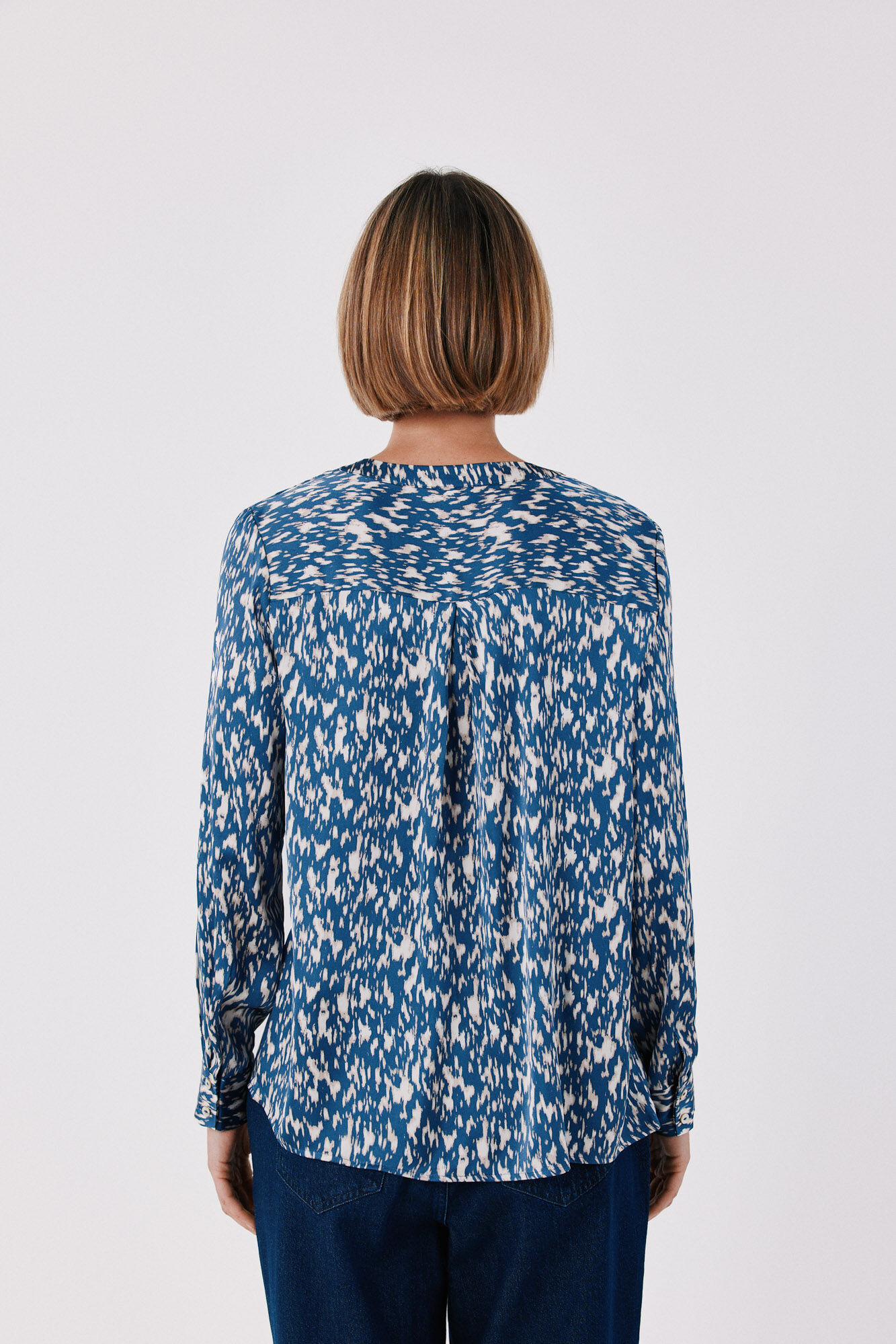 Cortefiel Satin-finish polo shirt blouse Printed blue