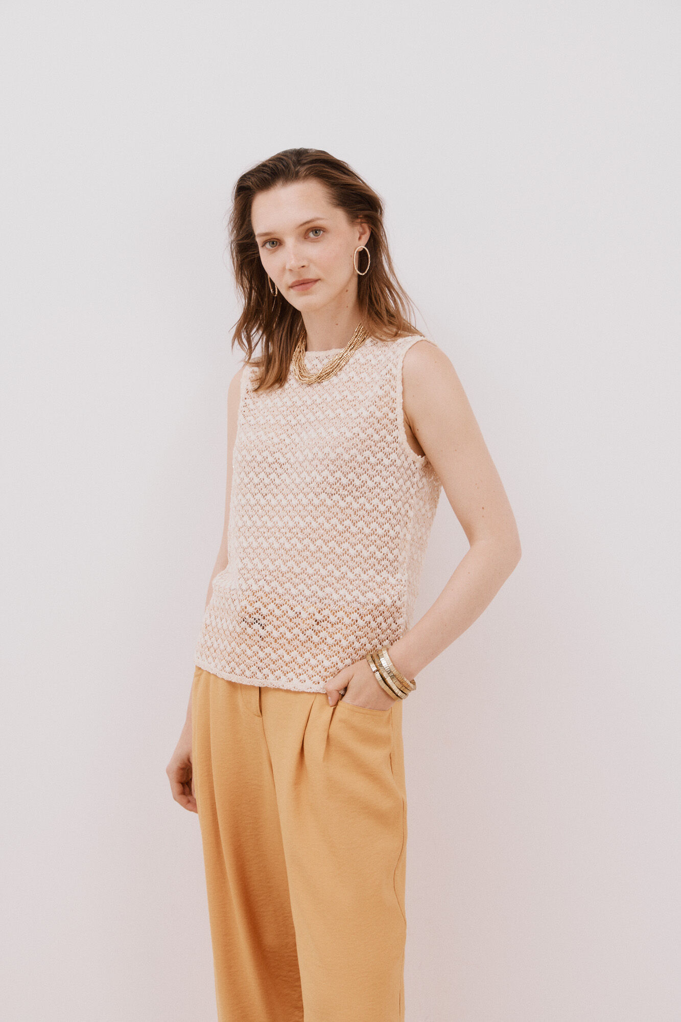 Cortefiel Lurex structured top Ivory