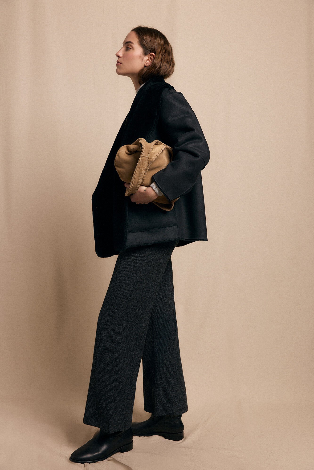 Slowlove Pantal&oacute;n ancho de punto Gris