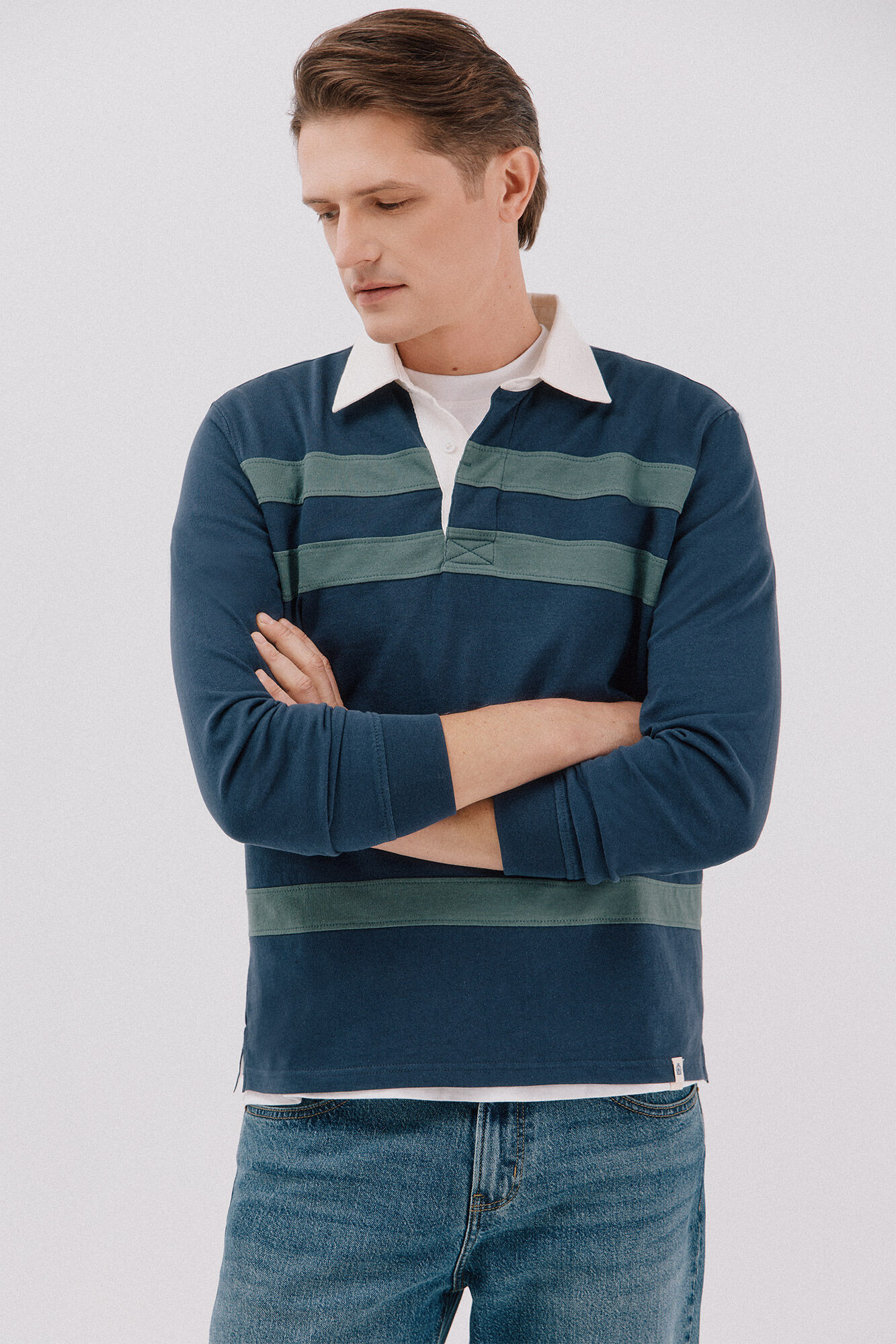 Cortefiel Striped rugby polo shirt