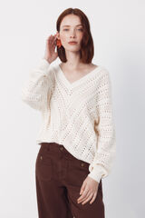 Cortefiel Jersey calado rayas Marfil