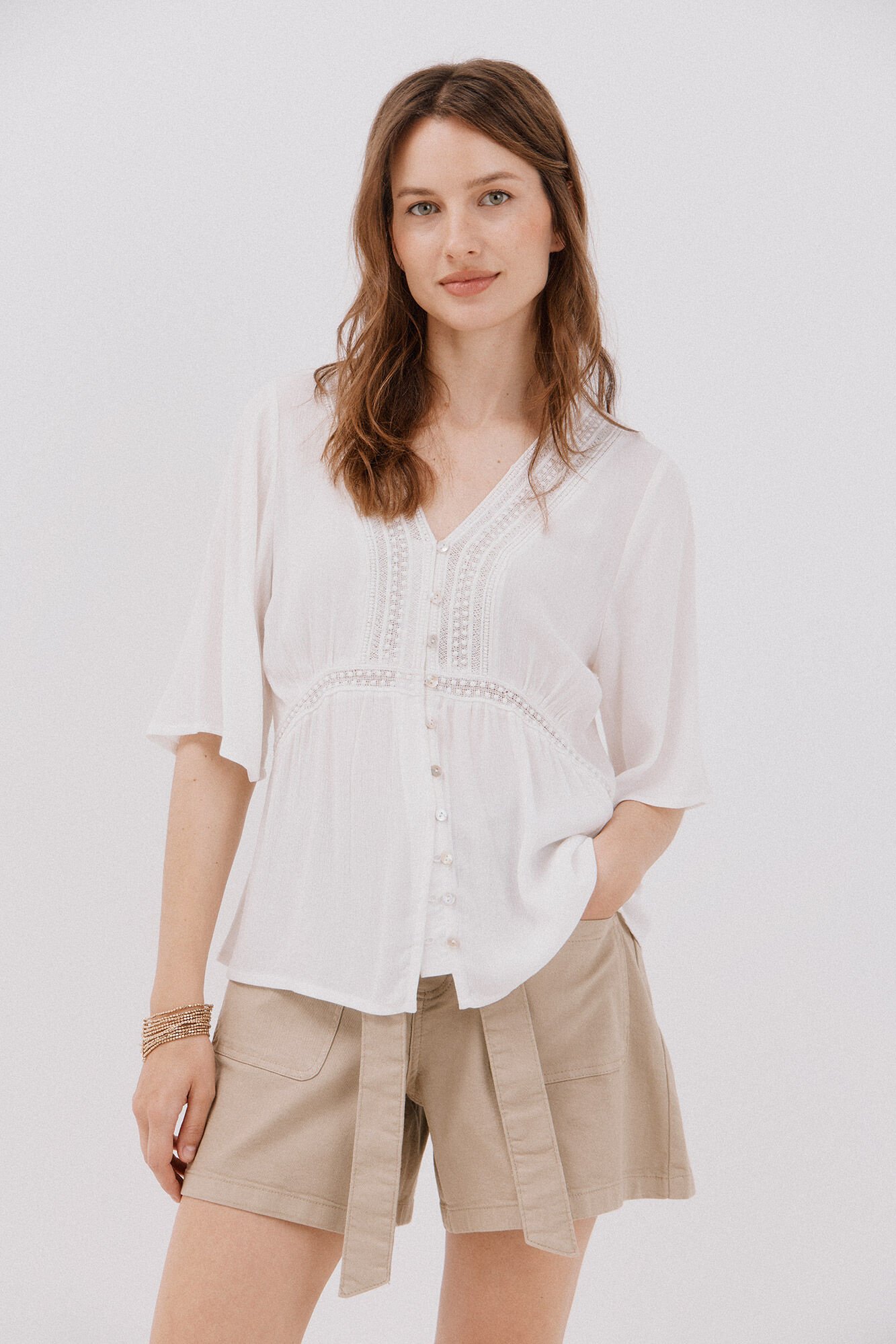 Cortefiel lace blouse with ruffles