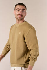 OOTO Sweatshirt b&aacute;sica lavada gola redonda Castanho