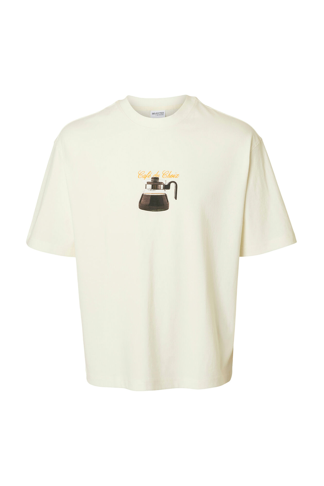 Selected Camiseta de manga curta com estampa 100% algod&atilde;o org&acirc;nico Branco