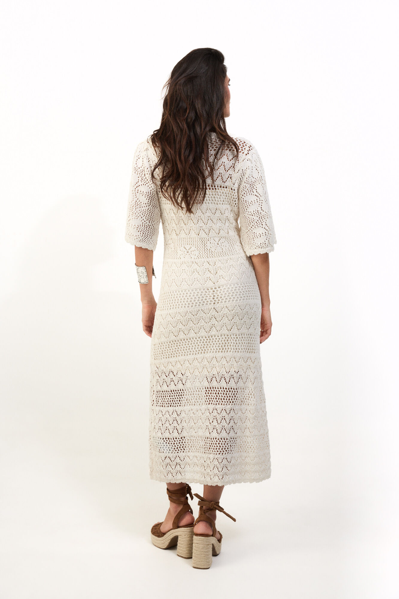 Slowlove Vestido punto calado Ecru