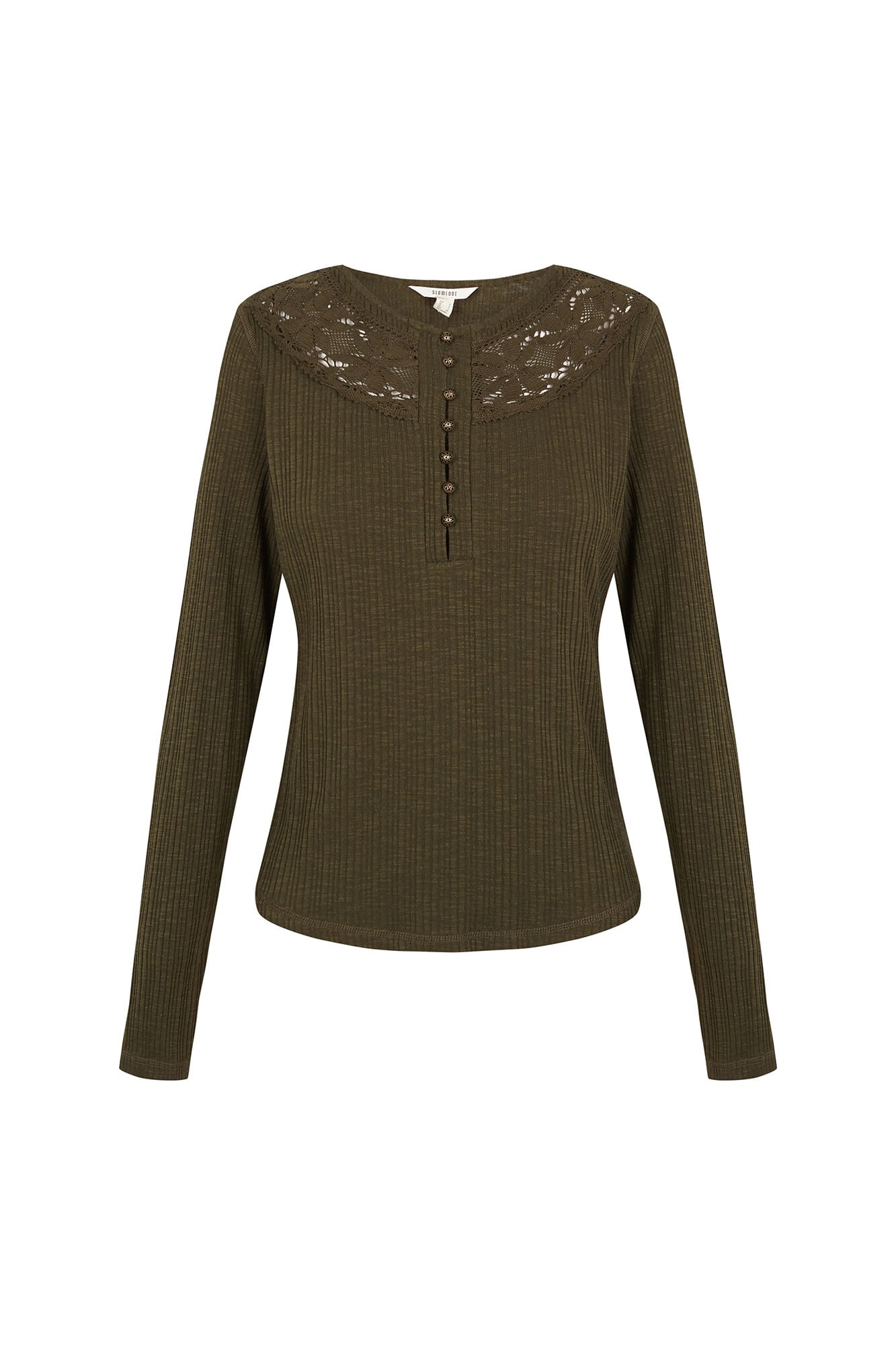 Slowlove Top escote blonda Kaki