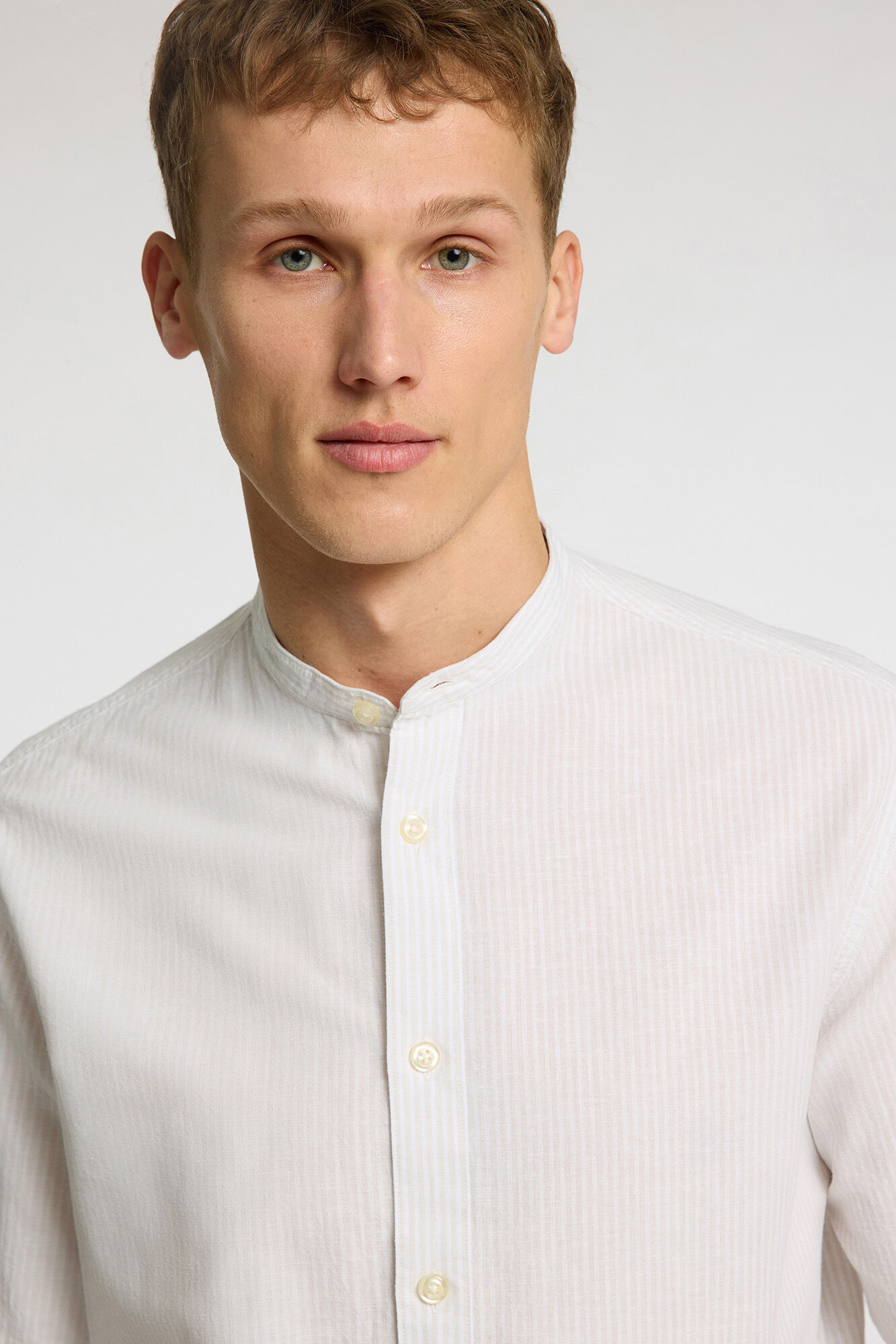 Selected Camisa de linho com gola mao Cinzento