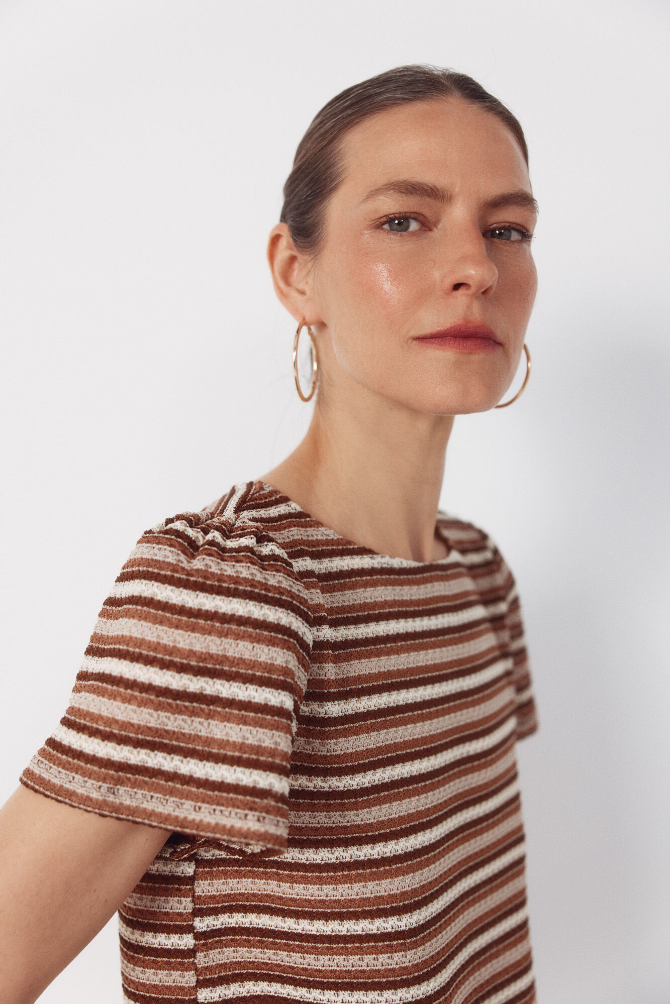 Cortefiel Striped structured top Printed white