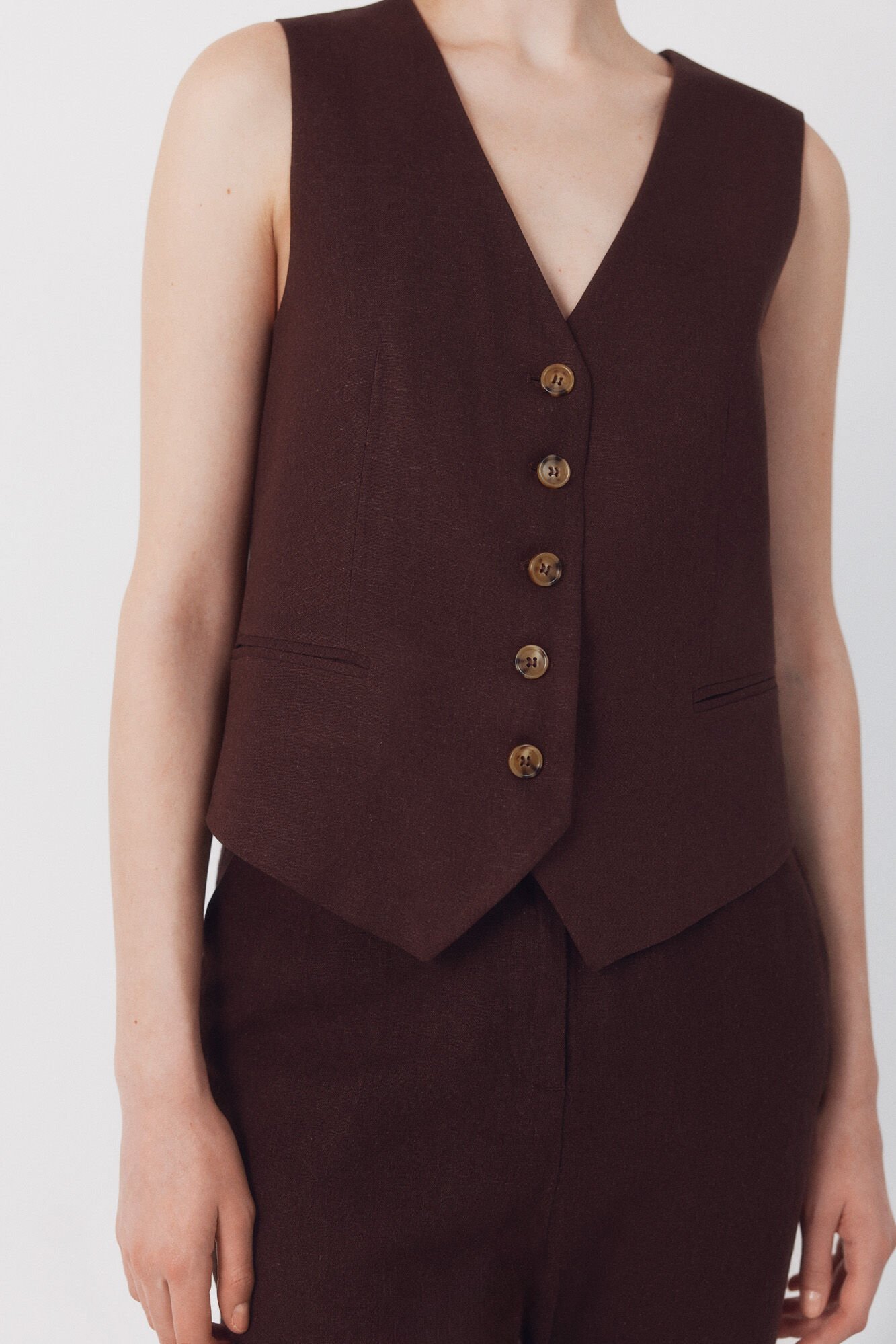 Cortefiel Tailored waistcoat Dark brown