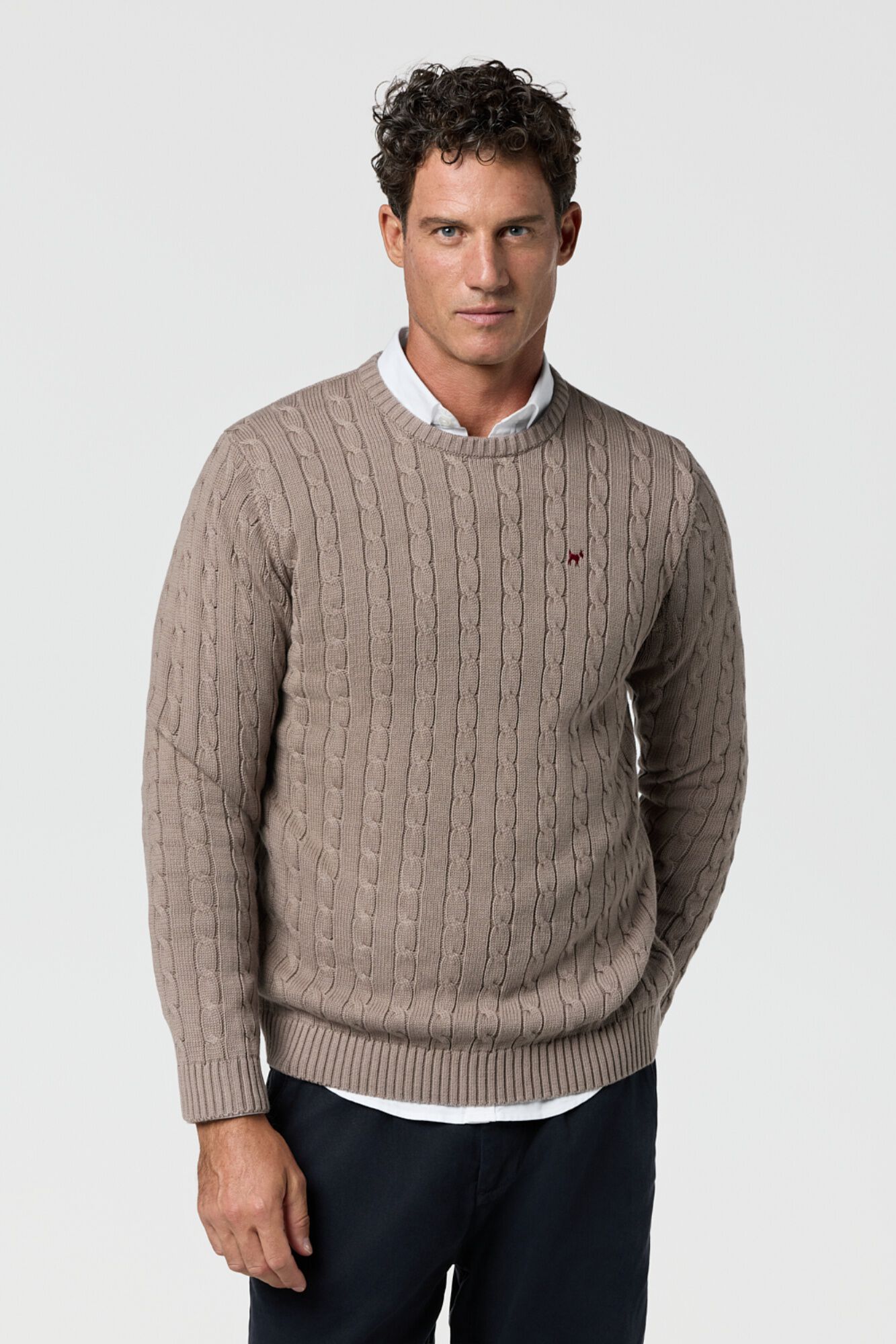 Williot Camisola de malha entran&ccedil;ada gola redonda