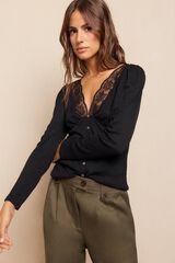 Slowlove Top com decote em renda Preto