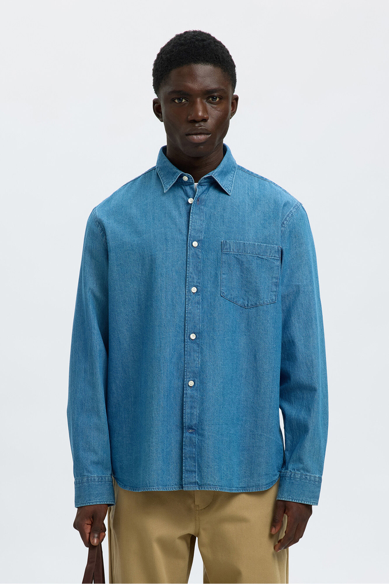 Selected Camisa algod&atilde;o org&acirc;nico Azul