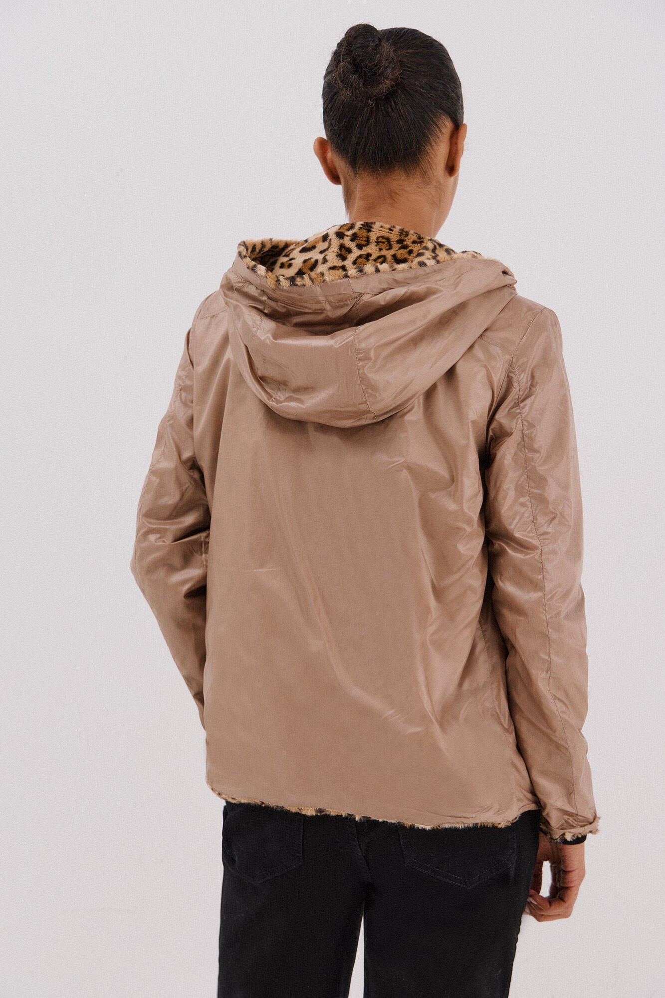 Cortefiel Short reversible faux fur jacket Beige