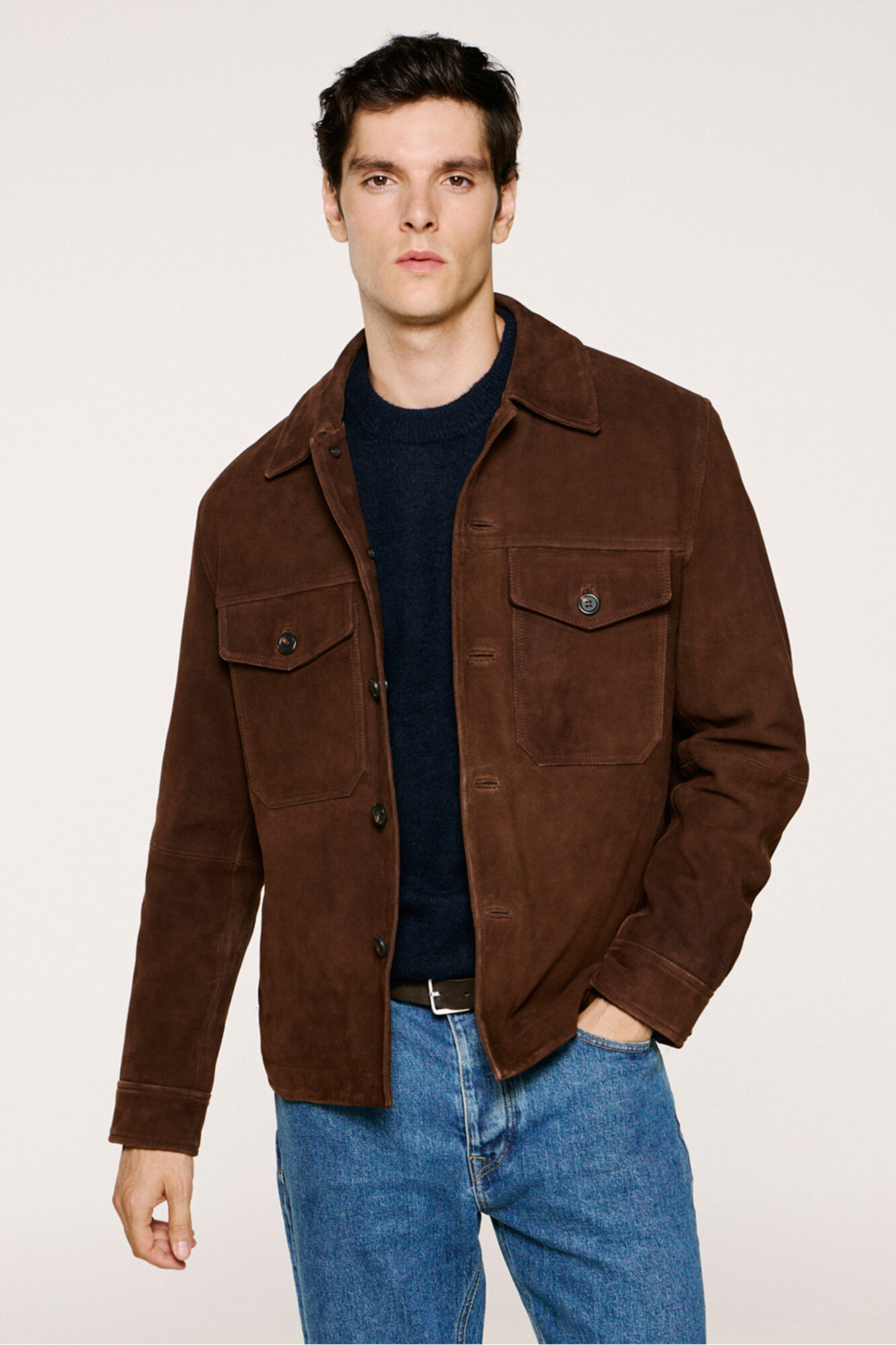 Selected 100% leather suede jacket Brown