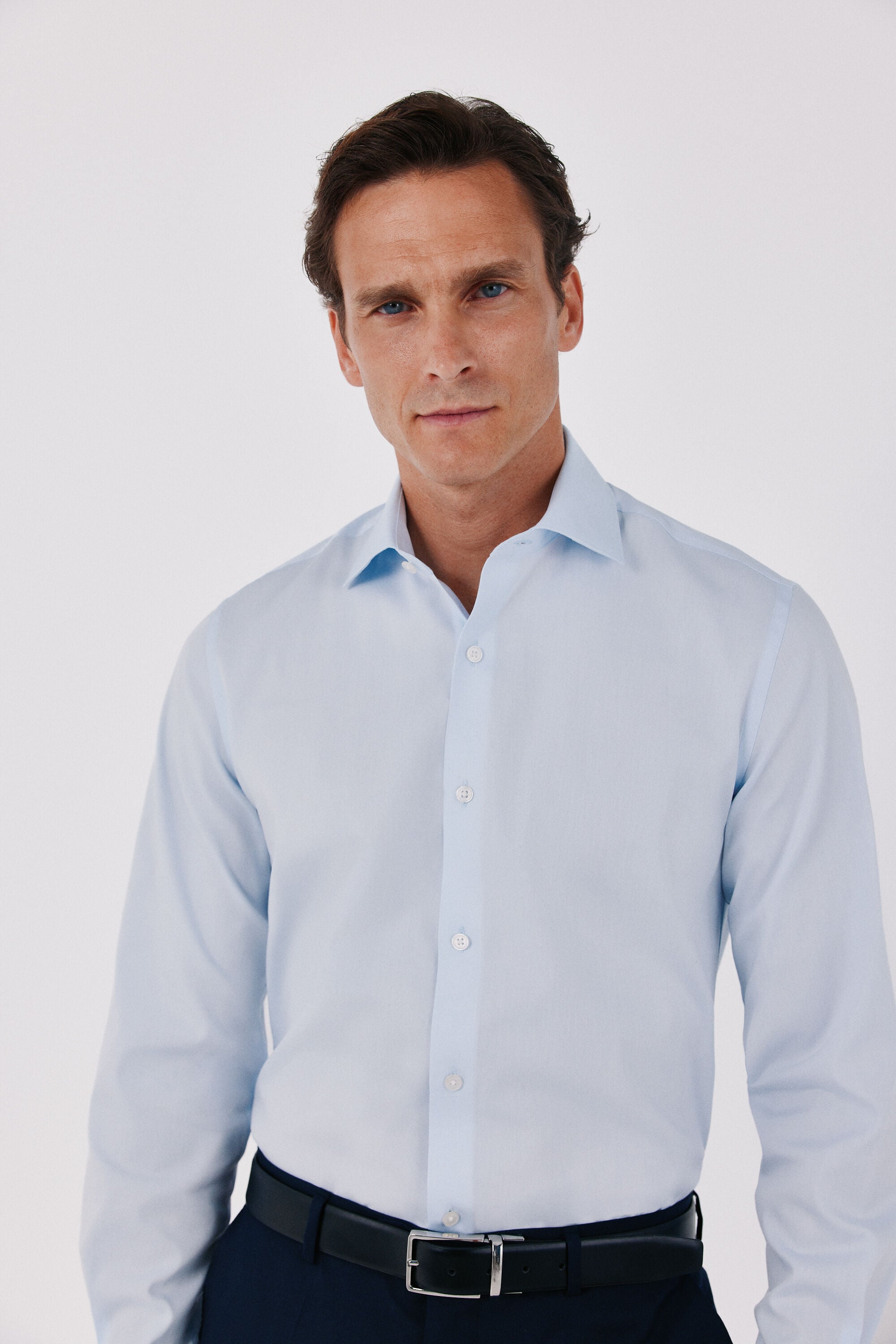 Cortefiel Plain easy-iron dress shirt Blue