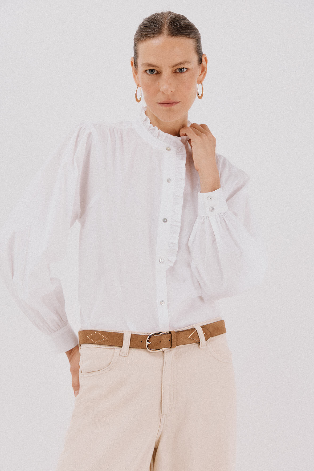 Cortefiel Blusa rayas cuello volantes