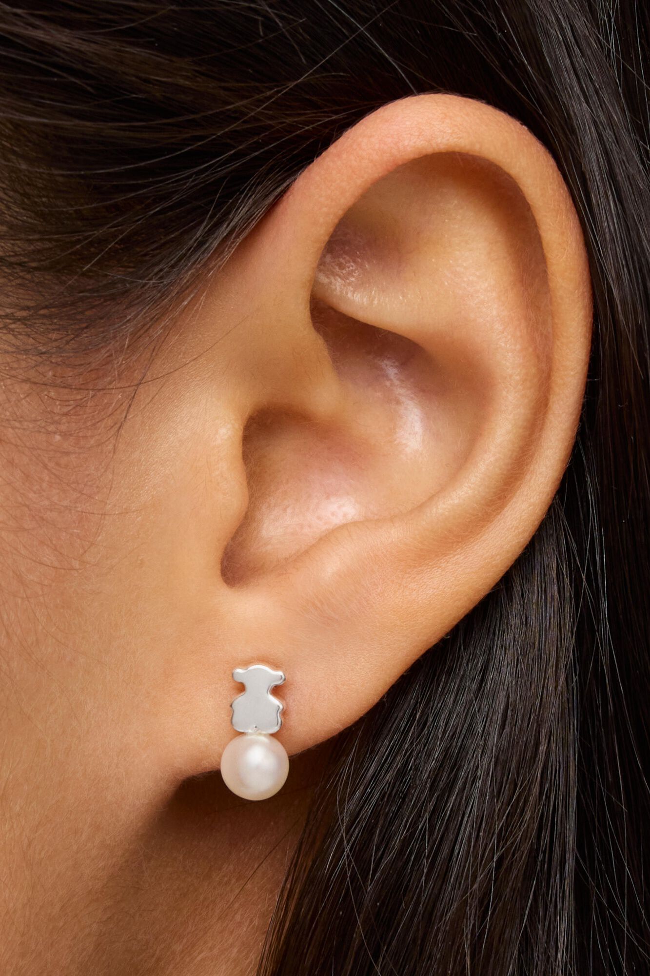 Tous Silver bear and pearl earrings