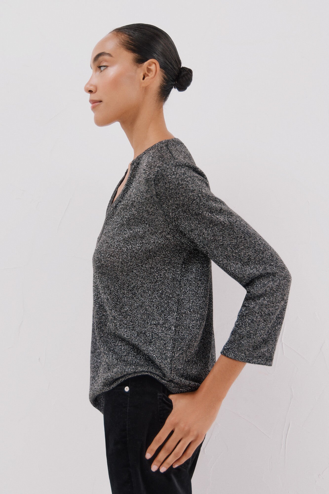 Cortefiel Camiseta lurex cuello mao Gris