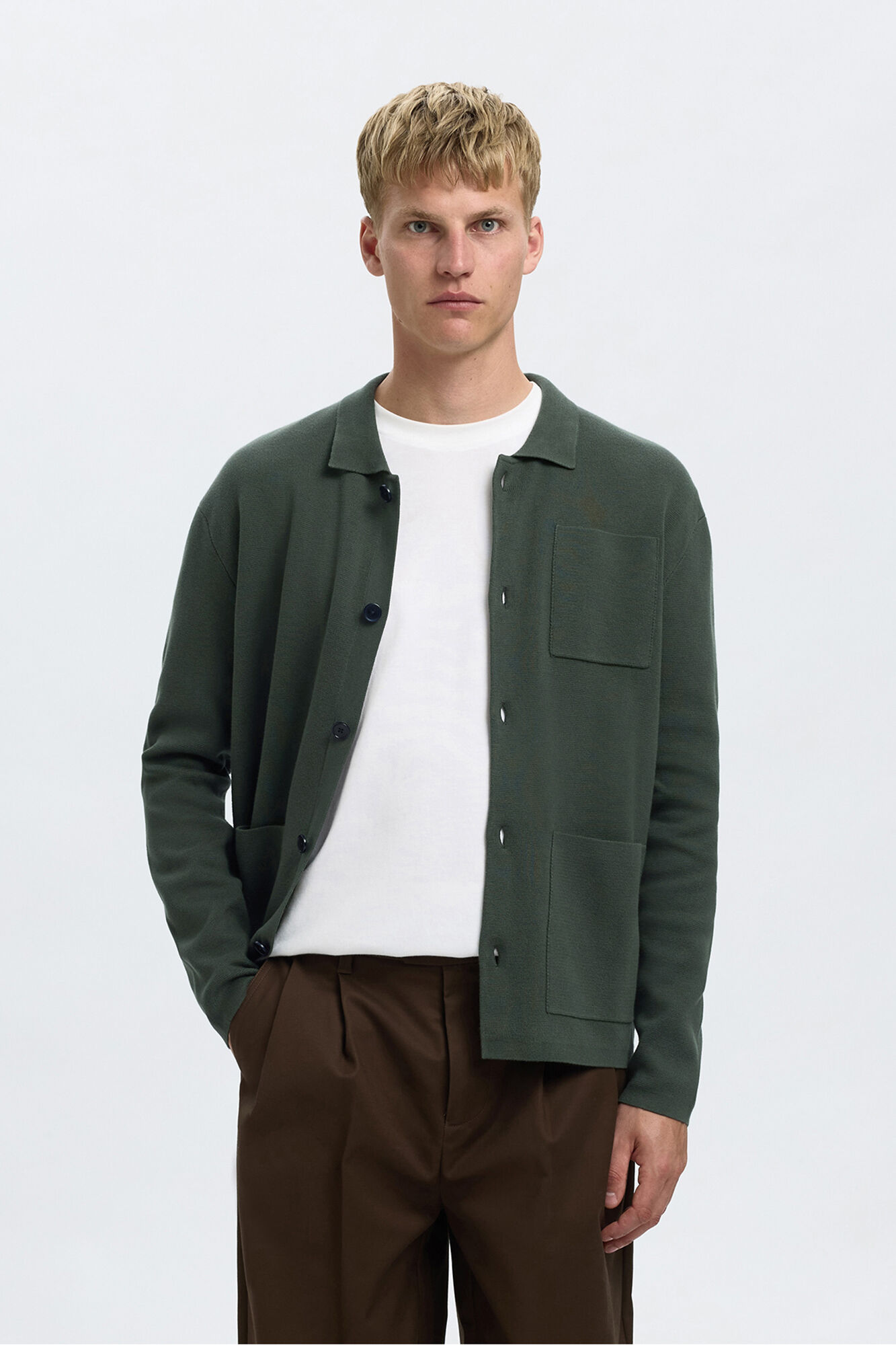 Selected Casaco casaco de malha de algod&atilde;o org&acirc;nico com bolsos.  Verde