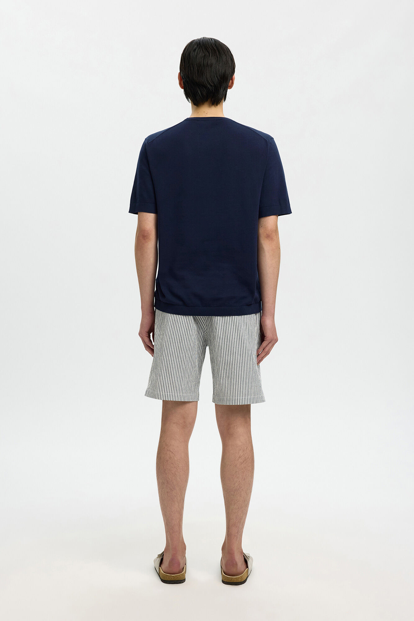 Selected Jersey-knit plain short sleeve men's T-shirt Navy