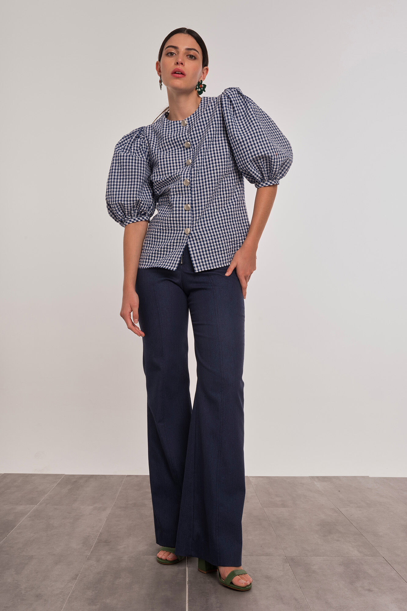 Dolores Promesas Camisa cuadros vichy manga abullonada Azul