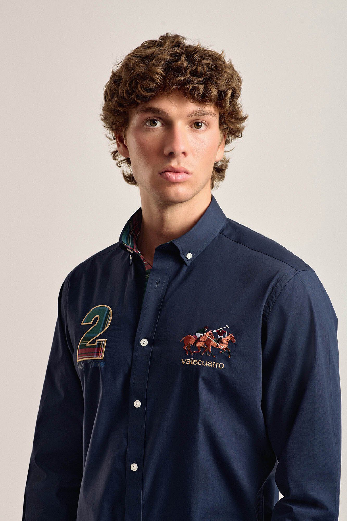 Valecuatro Camisa masculina modelo cavalo azul marinho Valecuatro Azul