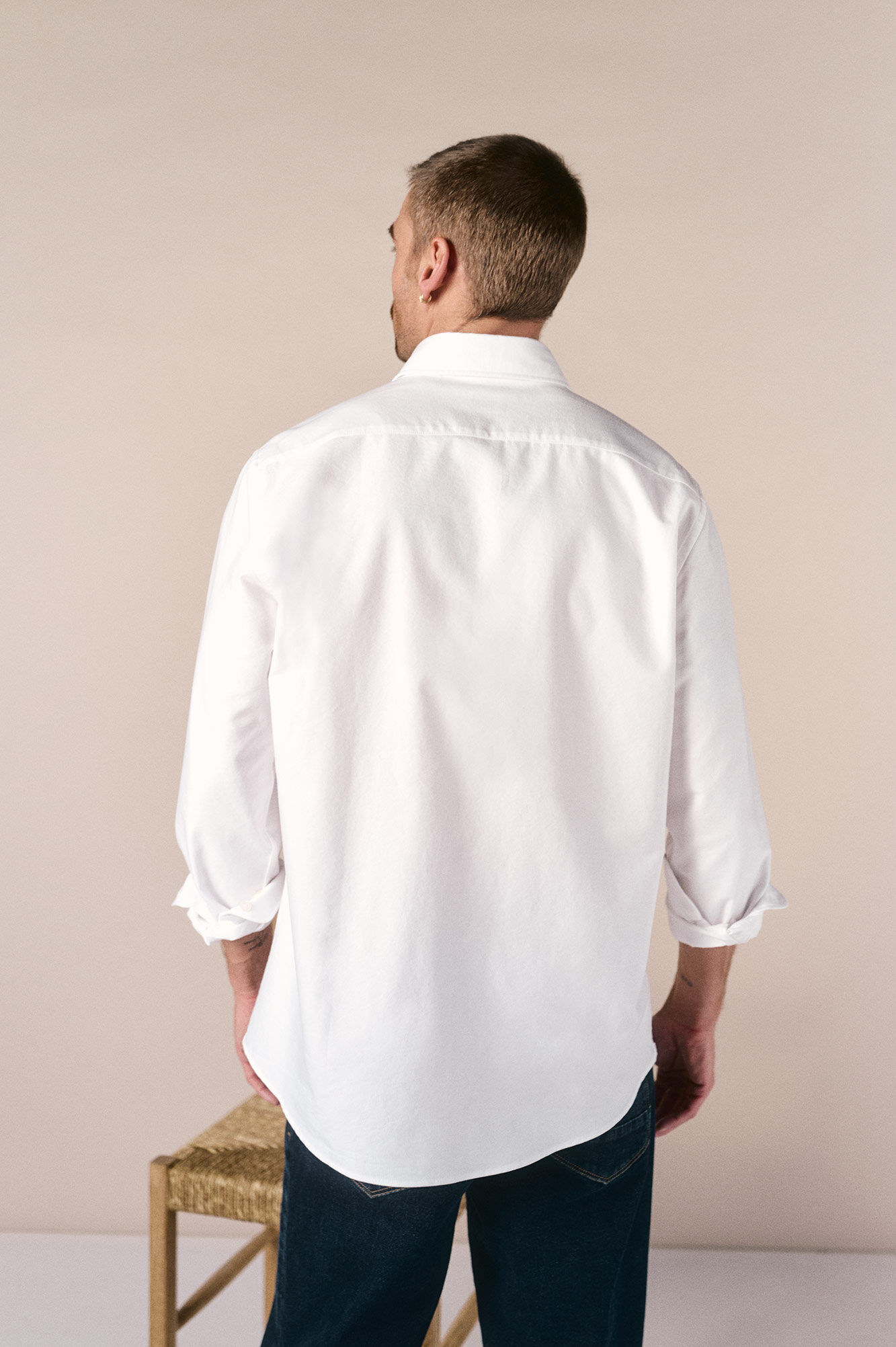 OOTO Camisa oxford lisa de manga comprida Branco