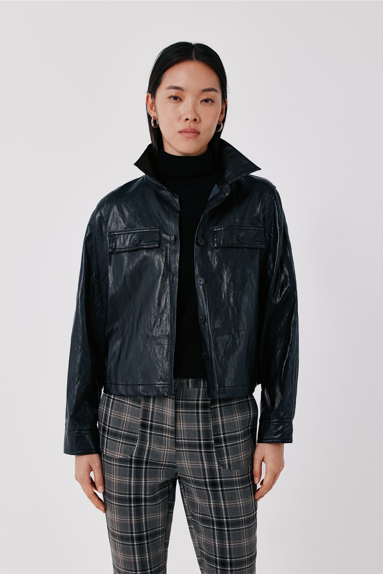 Cortefiel Faux leather lightweight jacket Black