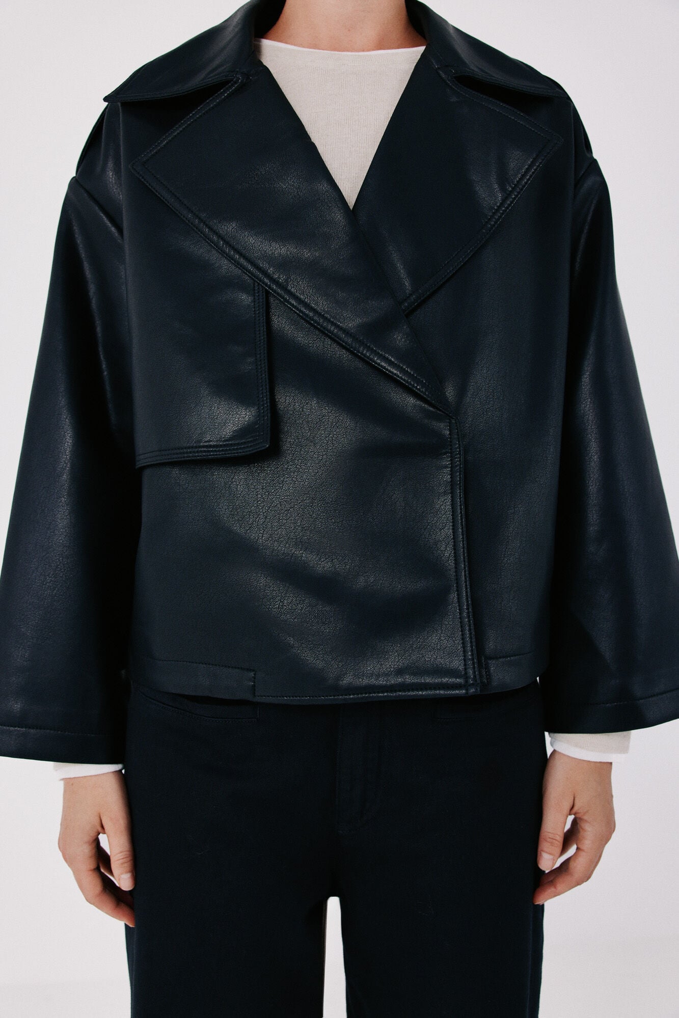 Cortefiel Faux leather short trench Black
