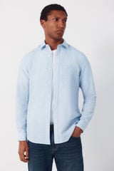 Cortefiel Plain linen cotton shirt Blue
