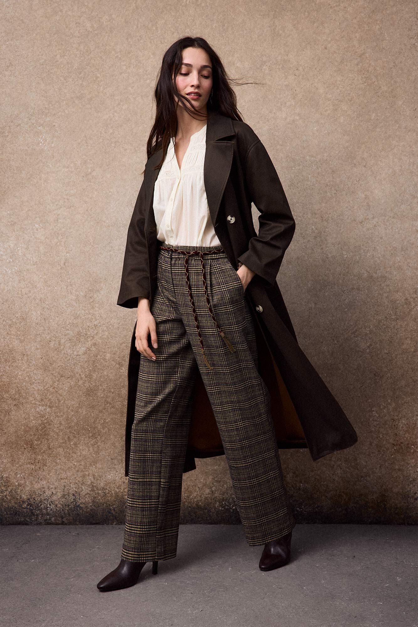 Slowlove Pantal&oacute;n de cuadros Estampado gris