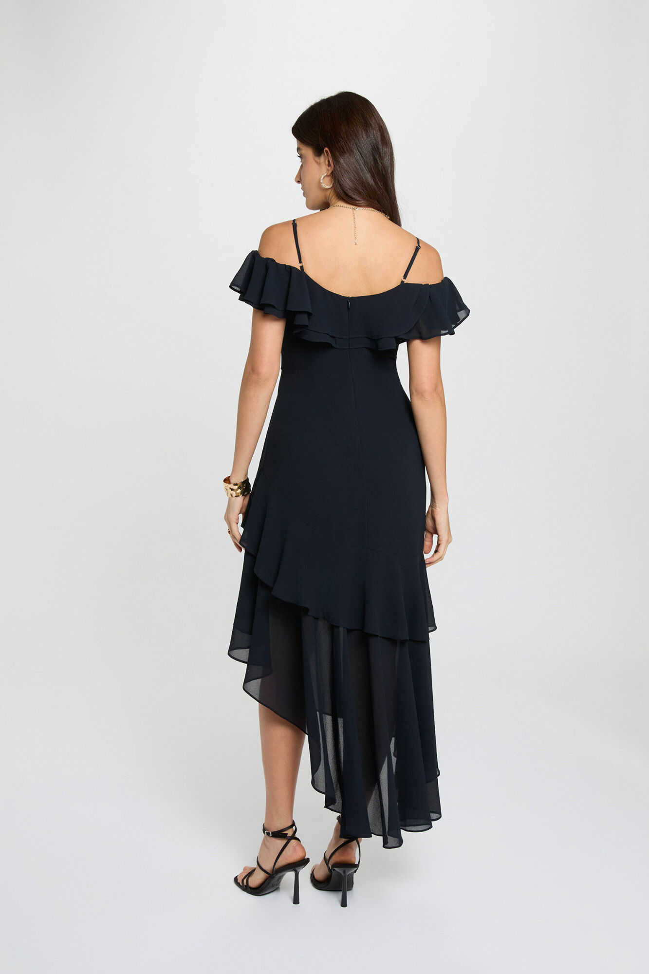 Morgan Vestido midi reto com folhos Azul
