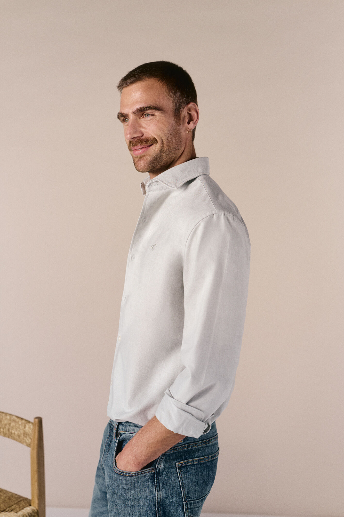 OOTO Oxford plain long sleeve shirt Kaki