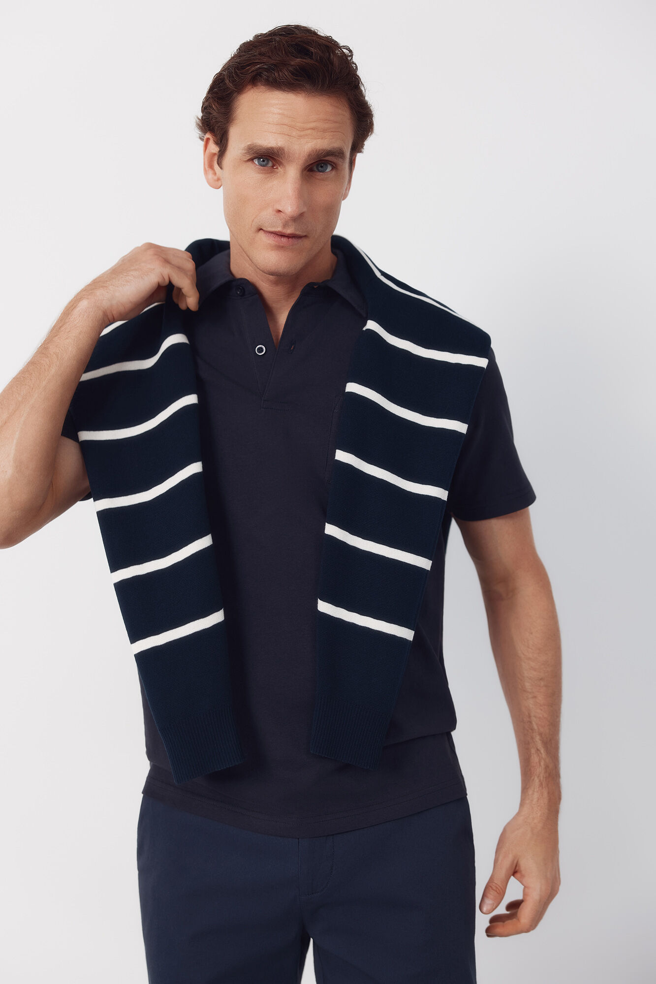 Cortefiel Plain pocket polo shirt Navy