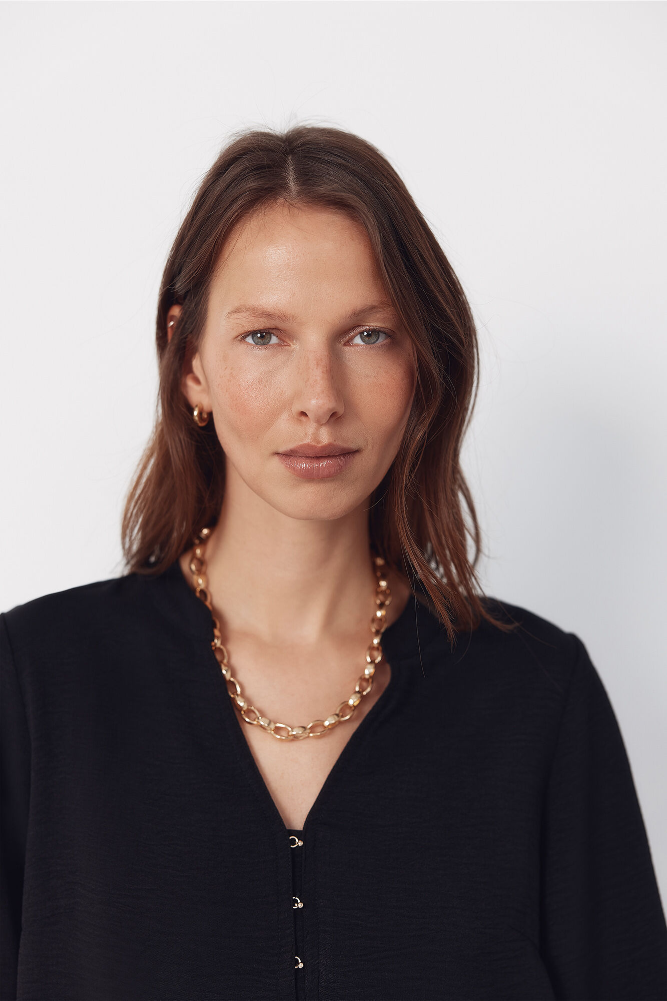 Cortefiel Mandarin blouse with buttons Black