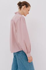Cortefiel striped blouse with ruffled neck Pink
