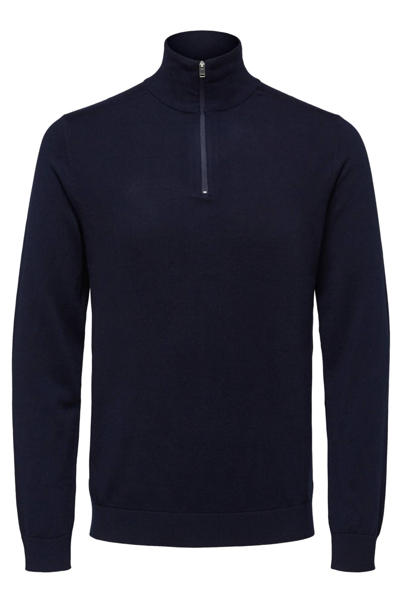 Selected Malha 100% camisola com meia fecho-&eacute;clair . Azul